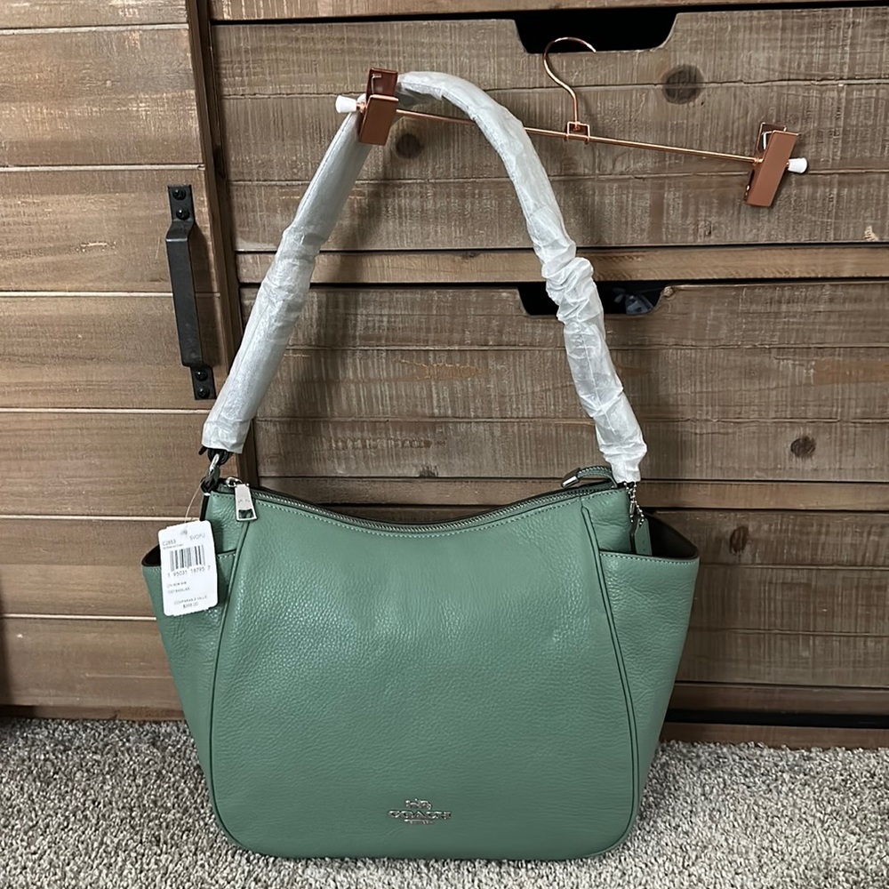 COACH REFINED PEBBLE LEATHER RORI SHOULDER BAG (Washed Green)